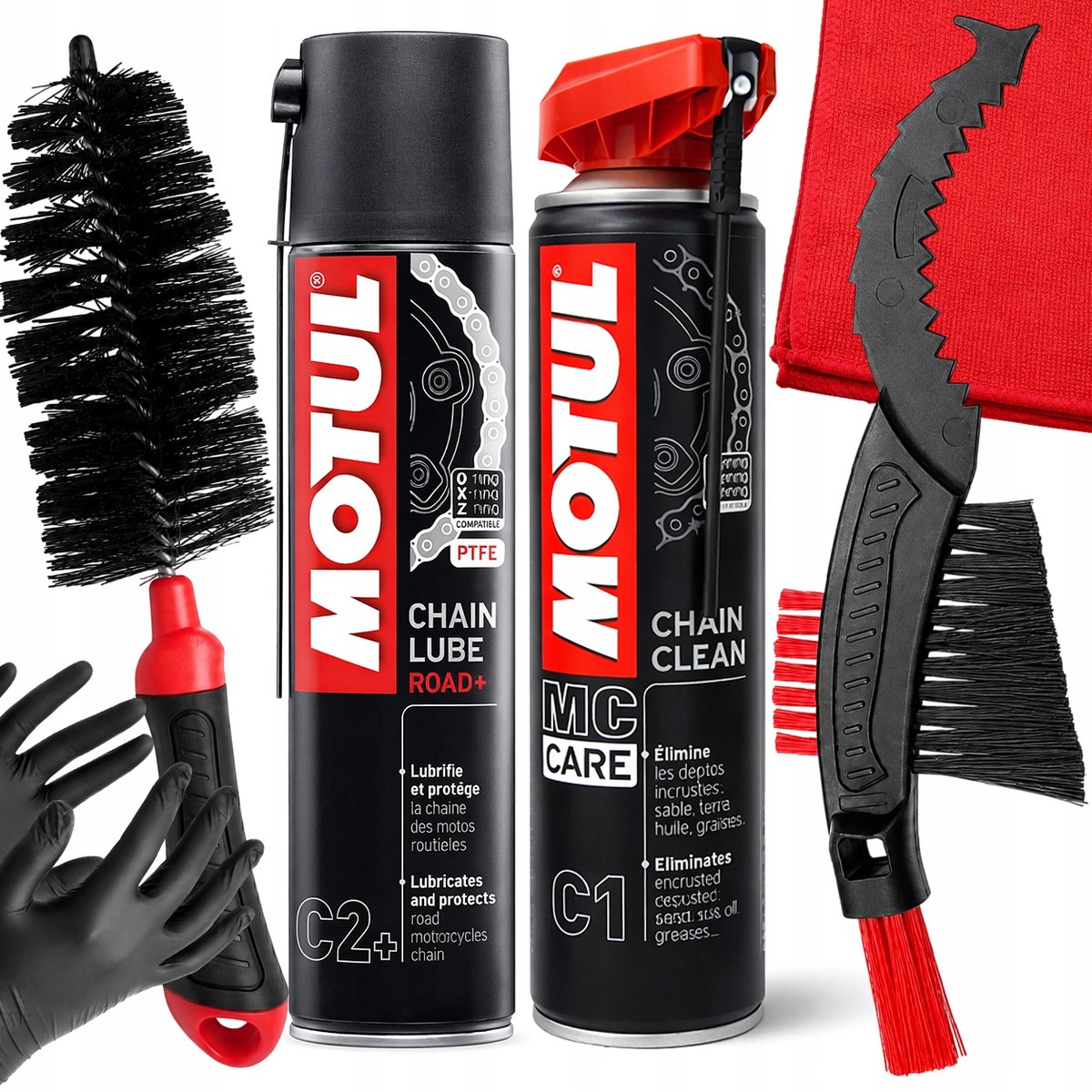Fietsketting Reinigings- en Smeerset Motul C1 C2+ Borstels Microvezel