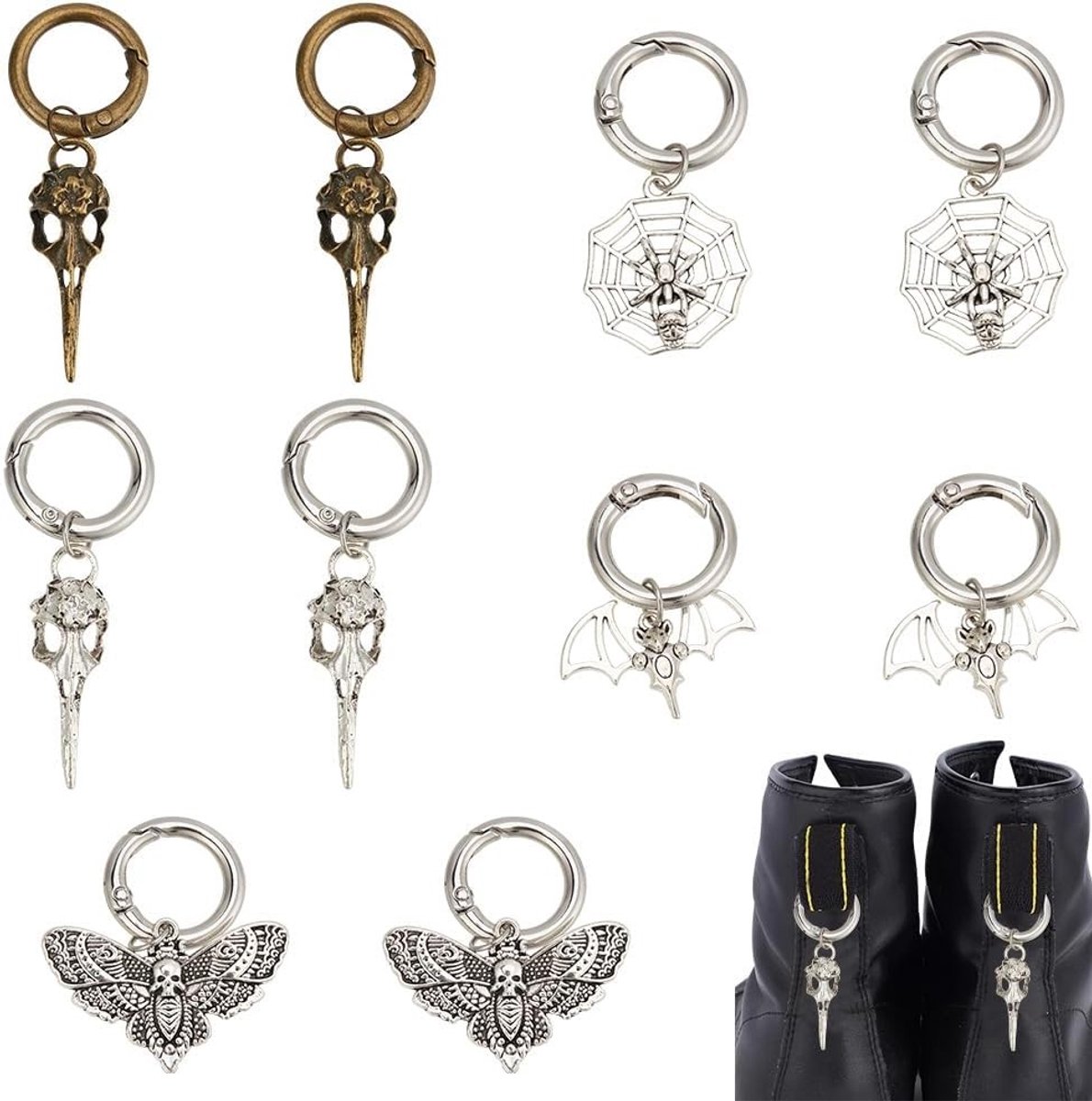 10 Stuks Schoenhangers in 5 Stijlen van Metaallegering voor Fantasie Kostuumdecoratie, Moth, Bat, Spin Web en Skeletvormen voor Cosplay en Feestelijke Outfits