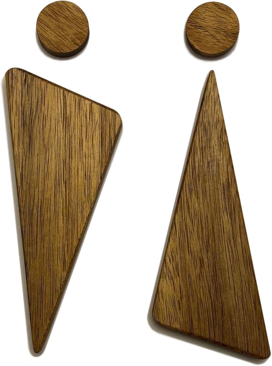 Notenhouten Toiletbordje - Zelfklevend Deurbordje voor WC - Set van 2 - Elegant notenhouten bordje: Stijlvolle - zelfklevende signalisatie voor toilet - badkamer of kantoor. Modern voor elke deur
