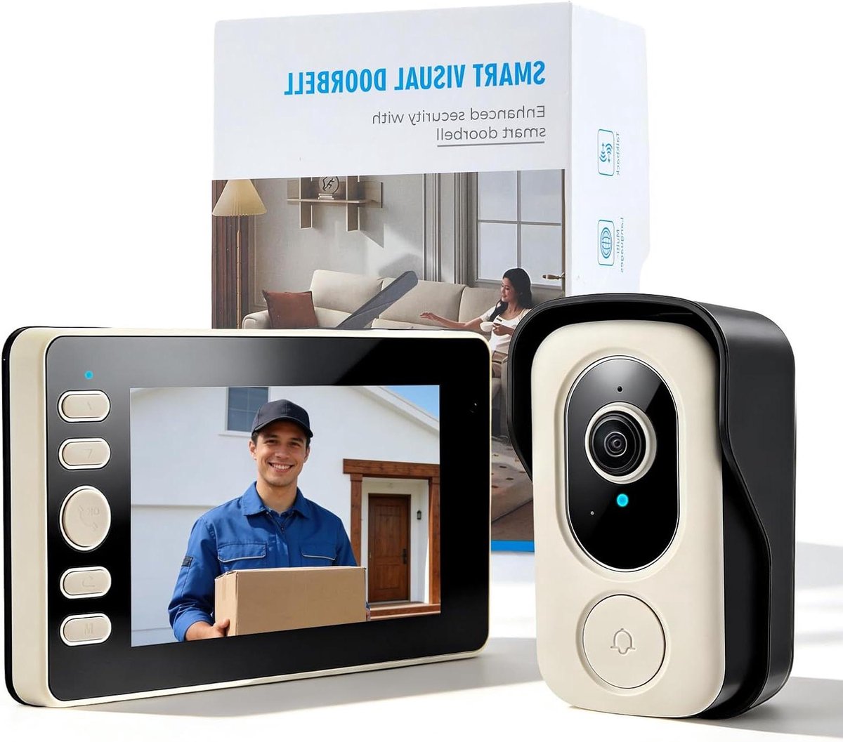 Videodeurbel met Scherm - Draadloze Deurbel Camera - Veiligheid Thuis - Geen Wifi Nodig - 43 inch Scherm - Zwart