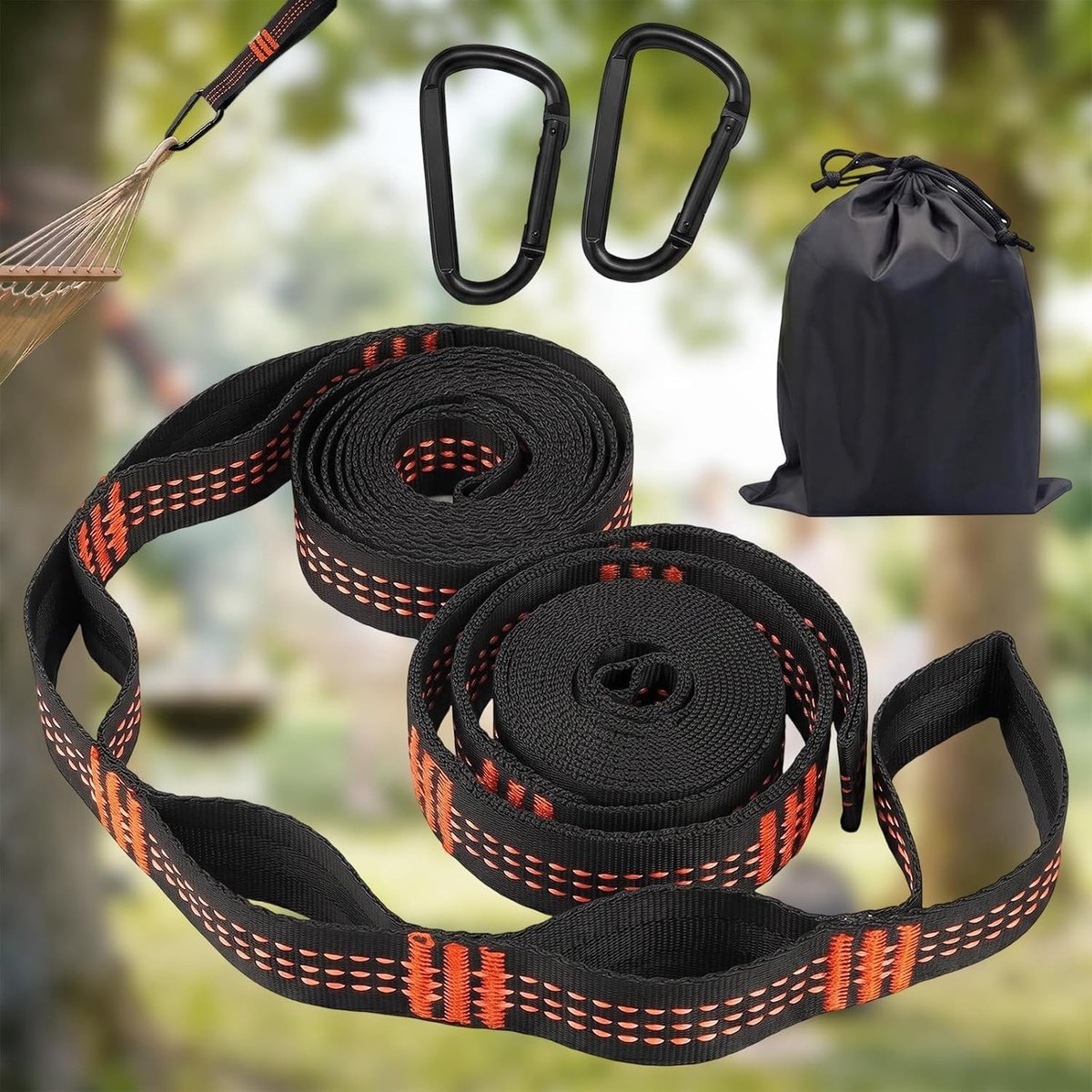 Set van 2 hangmatbanden met een draagvermogen van 300 kg - robuust en stabiel voor kamperen, wandelen en tuingebruik - oranje kleur en 2 meter lang