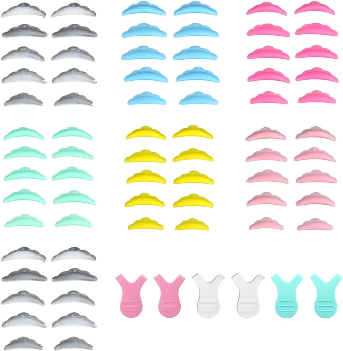 Set van 76 stuks met 70 wimperlift pads en 6 Y-vormige wimperborstels voor professionele wimperstyling en permanente krullen