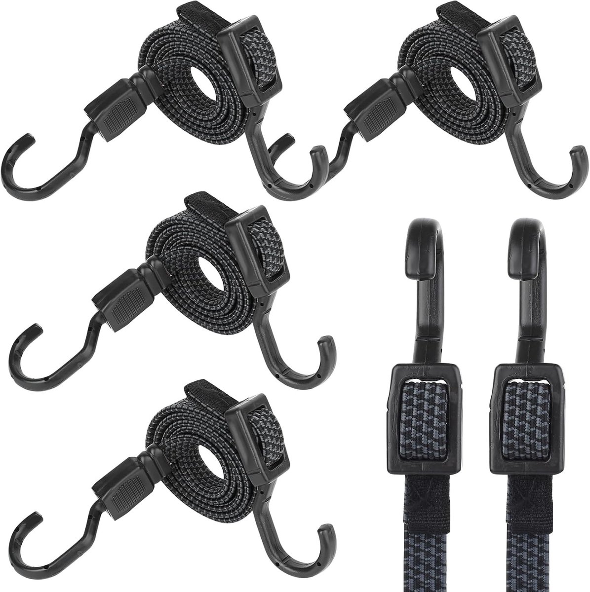 Snelbinders fiets - Zwart - 100 cm - Verstelbare Elastische Spanband met Haken - Voor Bagage en Fietsen