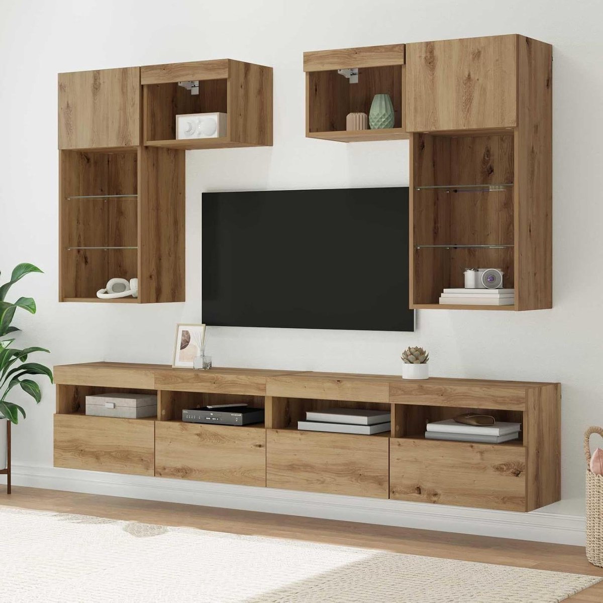 TV-wandmeubel - Tv-kast Woonkamer - Media Organiseren - Met LED-verlichting - 100 x 30 x 40 cm - Oud hout