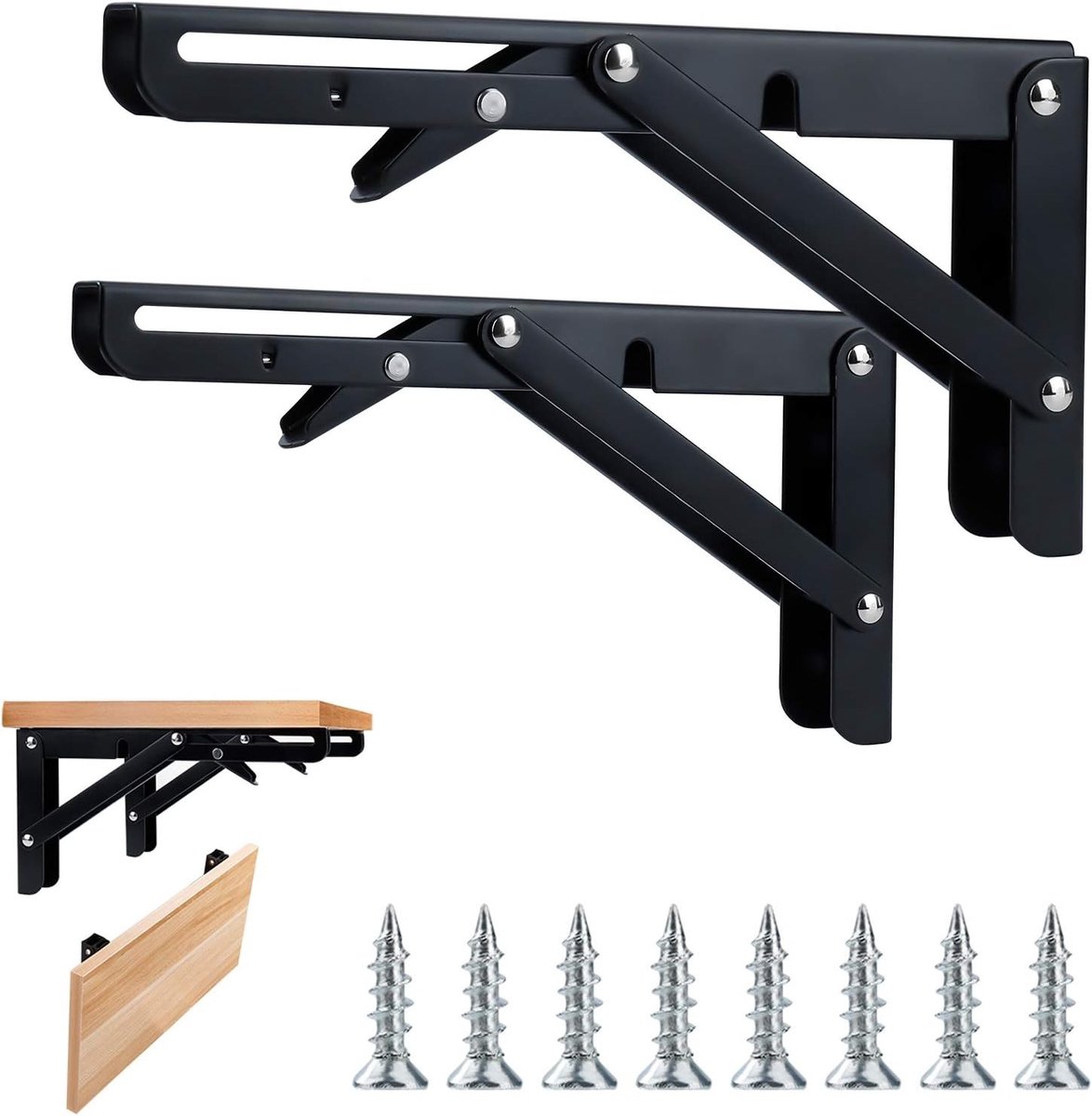 Klapconsole voor zware belasting - Zwart - 20 x 10,5 cm - Metalen inklapbare houder - Voor wandplanken