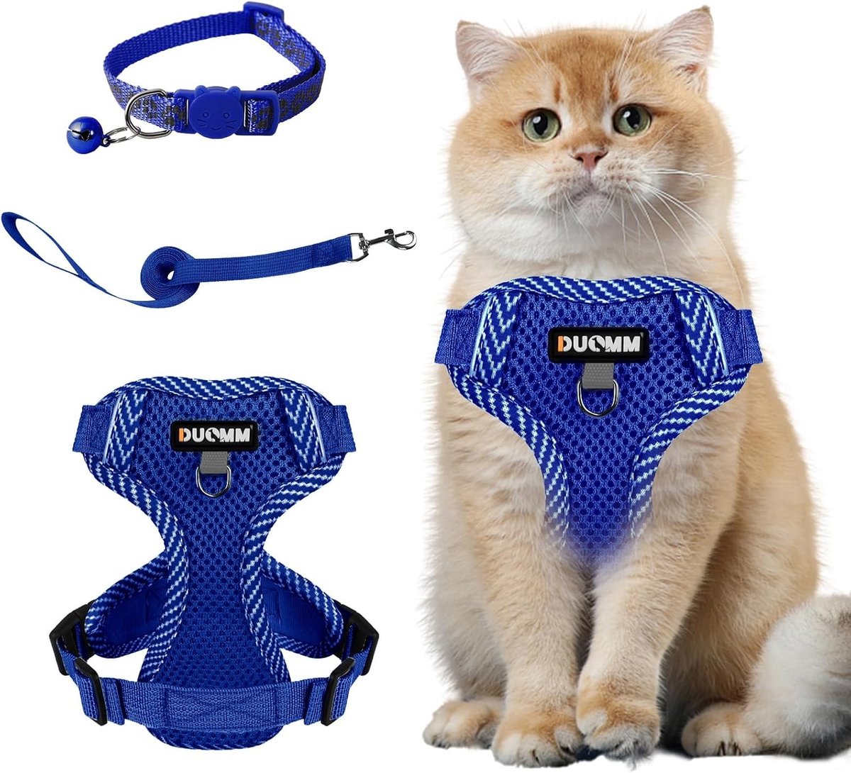 Kattenharnas - Donkerblauw - Maat S - Comfortabel Ademend Gaas - Verstelbaar en Reflecterend voor Katten