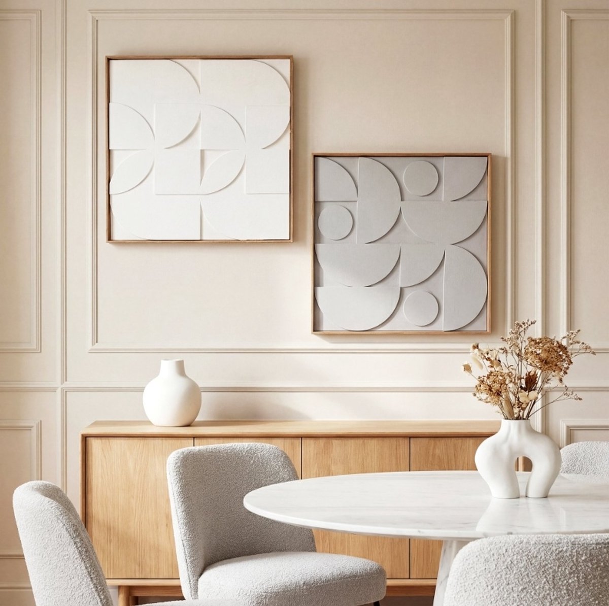MIVRAY Wandpaneel – 3D Geometrisch 2-Delig – 80 x 80 x 3,5 cm – Hout en Kunststof – Wit – Voor Woonkamer, Hal en Entree