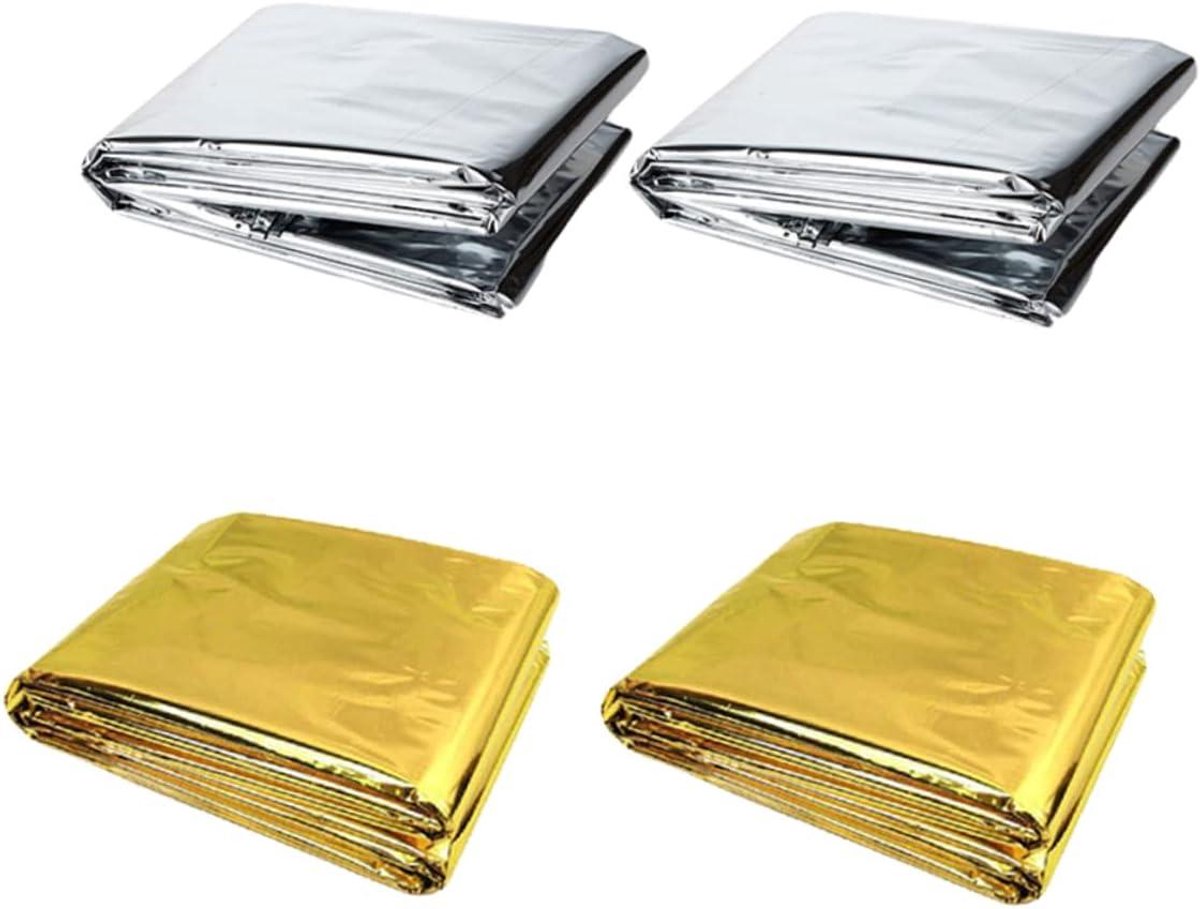 Nooddekens Goud Zilver - Thermodekens Survival - Buitenactiviteiten Bescherming - Dubbelzijdig Folie - 210x140cm - Goud Zilver
