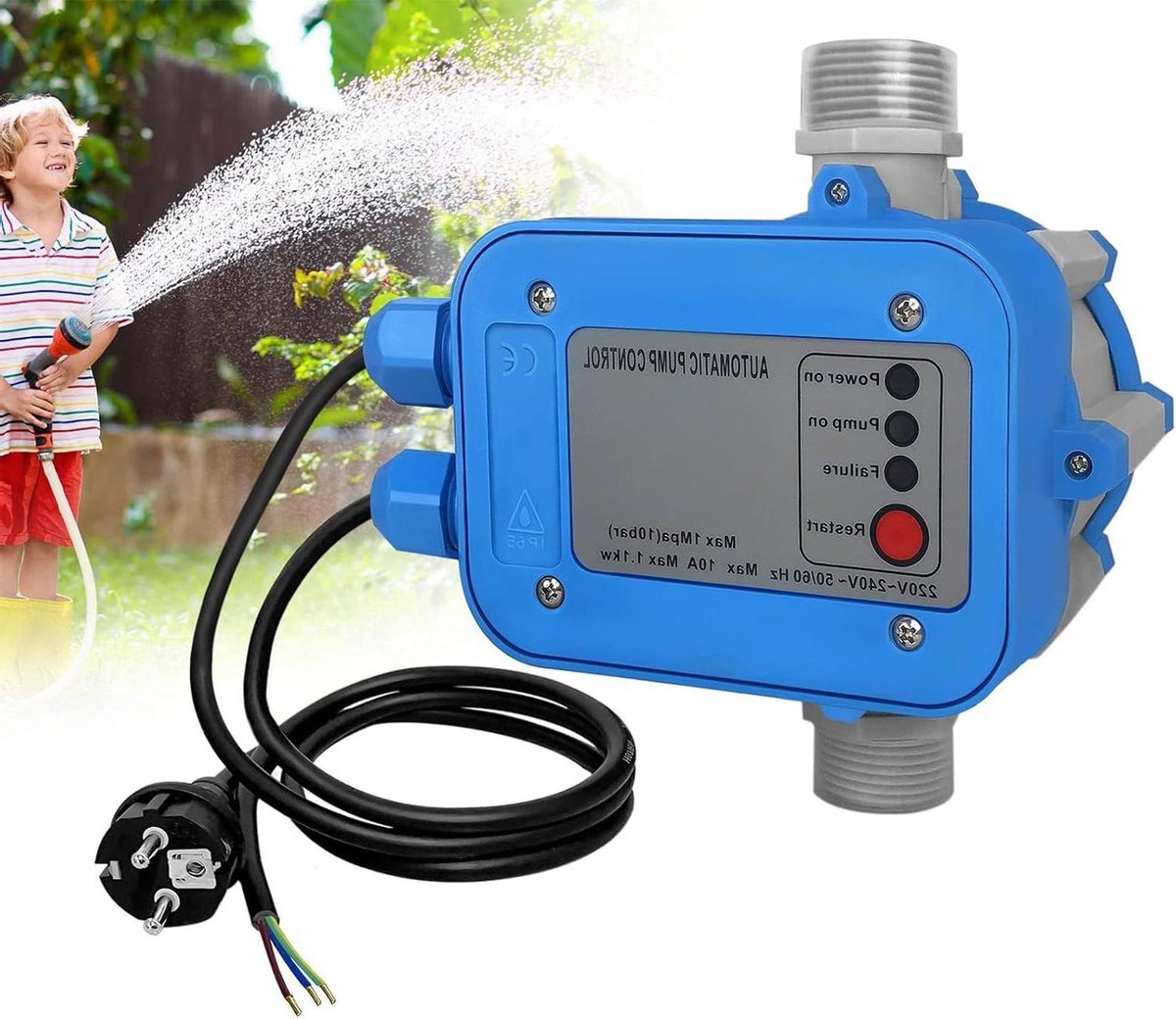 Drukschakelaar Waterpomp - Pompbesturing Drukregelaar - Automatische Waterdruk - Ingebouwde Terugslagklep - Max. 10 bar - Blauw