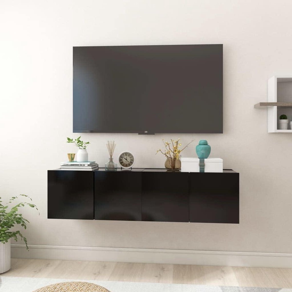 Tv-meubel Set - Wandmeubel Kast - Opbergen Media - Hangend Ontwerp - 60 x 30 x 30 cm - Zwart