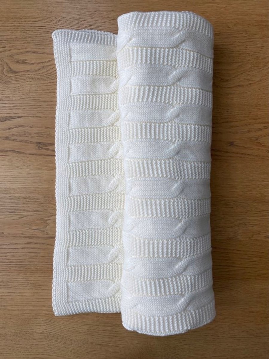STING HOMEWEAR Ecru Wollen Plaid met Vlechtpatroon - 125x180 cm