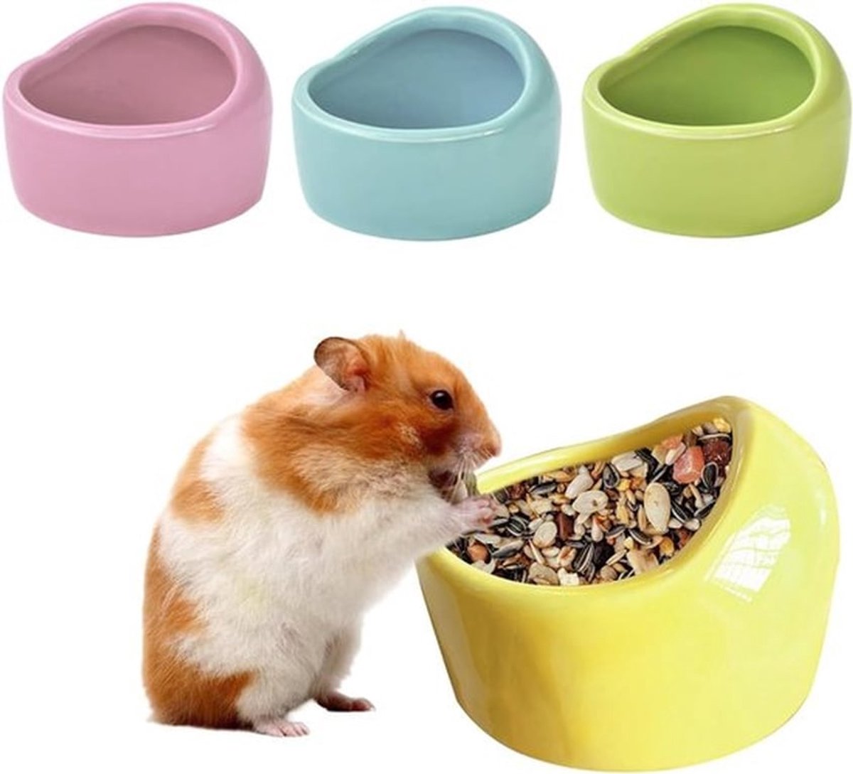 Set van 4 Keramische Voerbakken voor Hamsters en Kleine Dieren, Duurzaam en Antibijt, Ideaal voor Cavia’s en Kleine Huisdieren