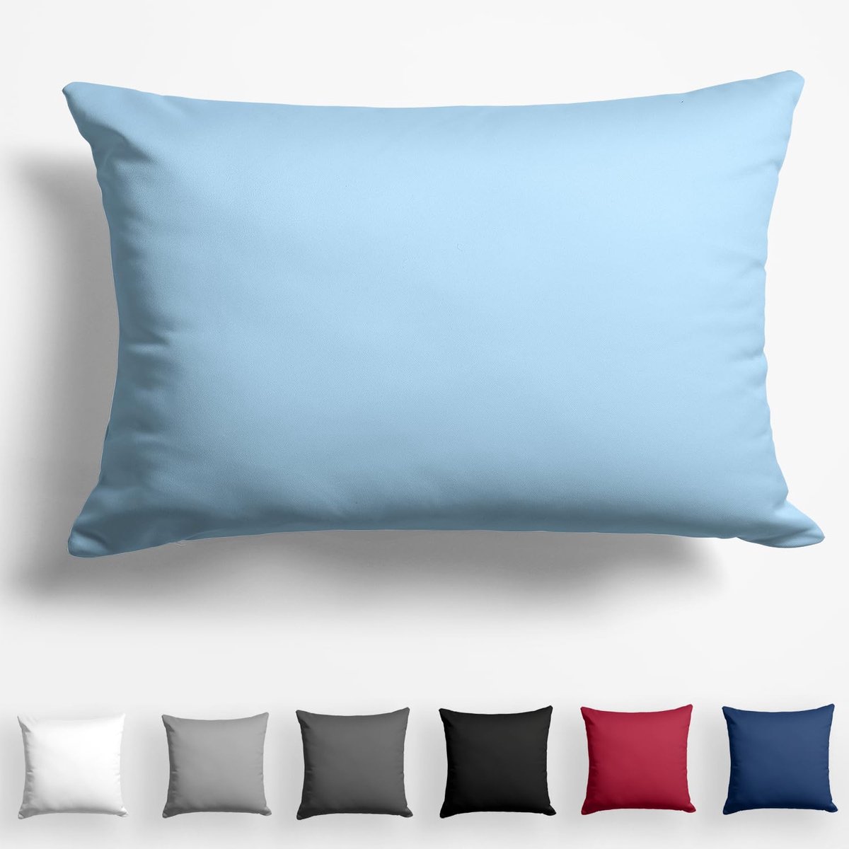 Kussenhoes 50 x 75 cm - 100% Katoen Mako Satin met Rits, Lichtblauw
