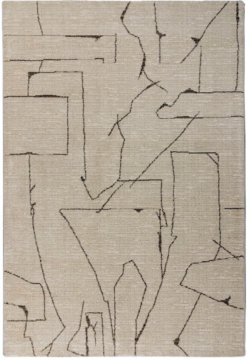Padiro laagpolig vloerkleed 80 x 150 cm - crème - modern abstract design - geschikt voor vloerverwarming - van polypropyleen en polyester