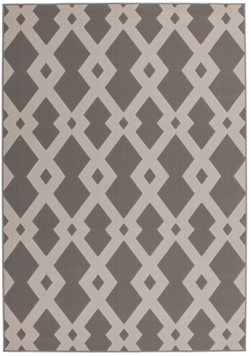 Padiro laagpolig vloerkleed 80 x 150 cm - taupe - modern geometrisch patroon - geschikt voor vloerverwarming - van polypropyleen
