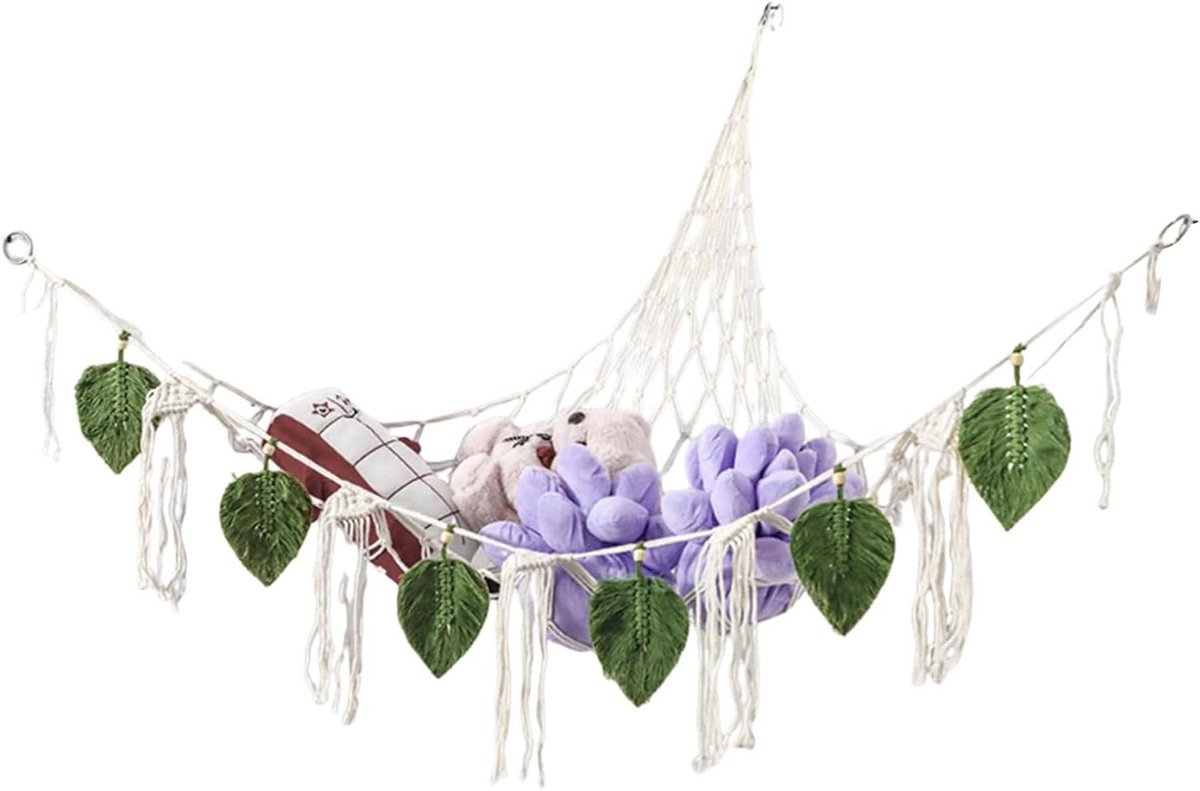 Speelgoed Hangmat - Knuffel Opberger - Speelgoed Organiseren - Ruimtebesparend Hoekontwerp - 140x110 cm - Wit groen
