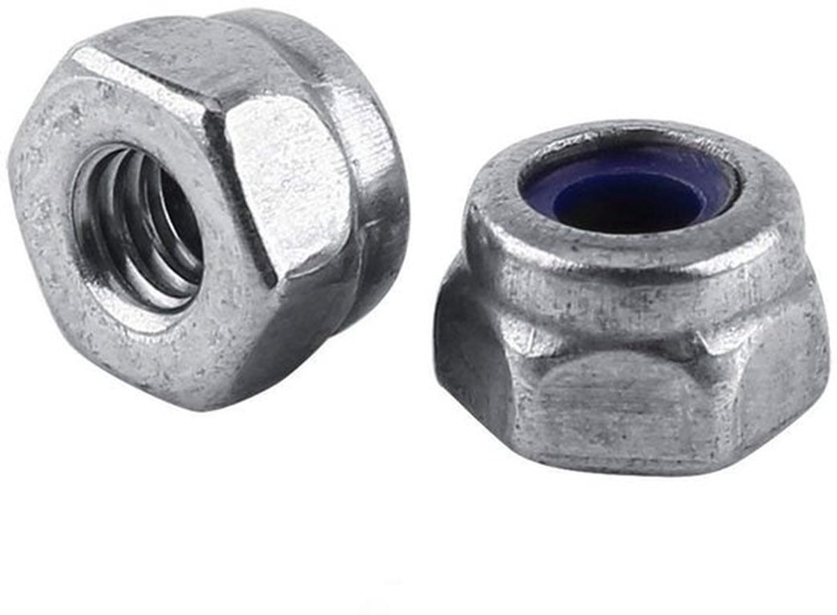 Zeskantmoeren M2 - Roestvrij Staal SS304 - Zelfborgend - Anti-losse Borgmoer - Nylon Sluitringen - 100 Stuks - Borgmoeren