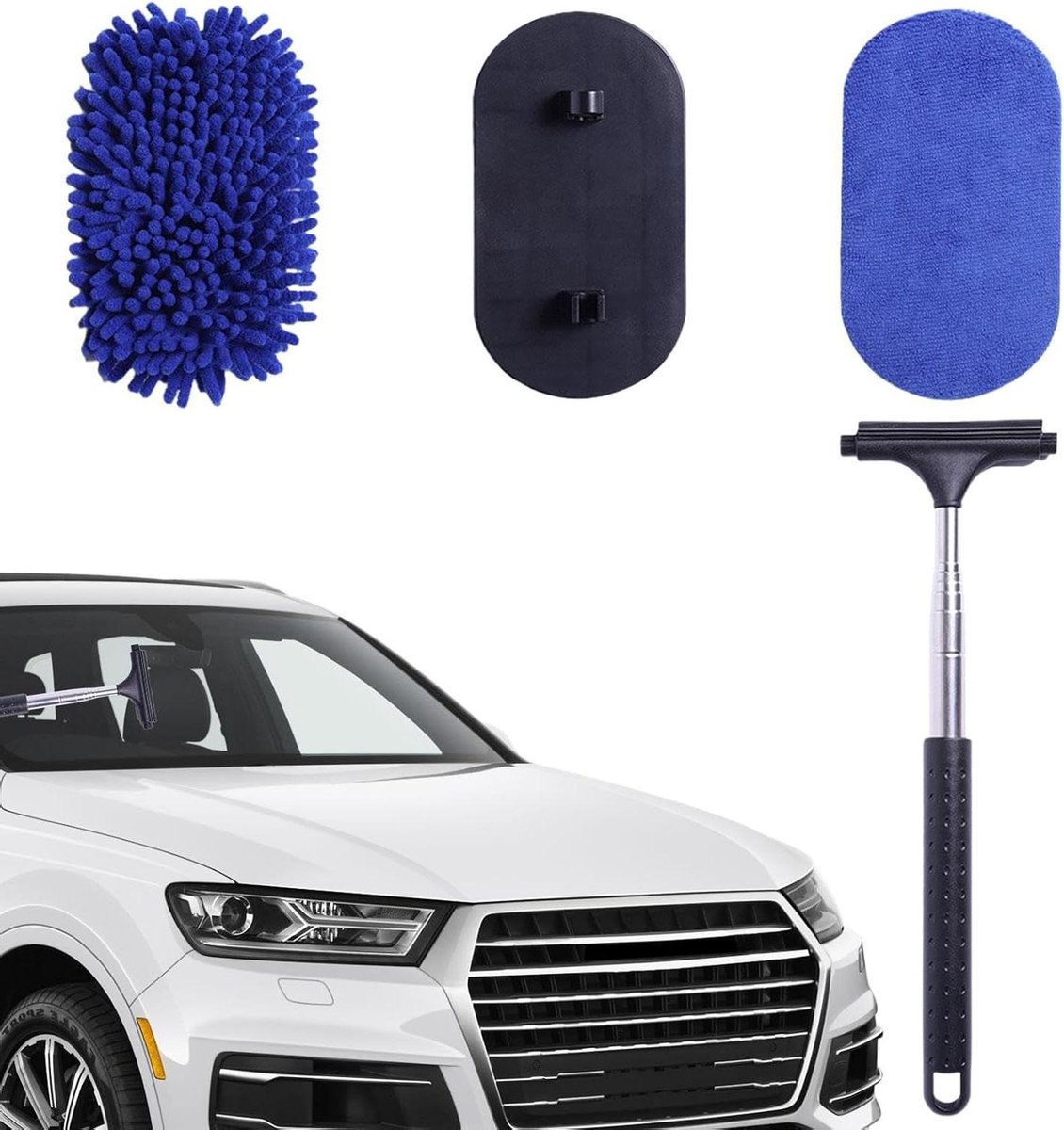 Wasborstel Voertuig - Reinigingsdoek Dweil - Auto Reinigen - Intrekbaar Telescopisch - 101 cm - Grijs