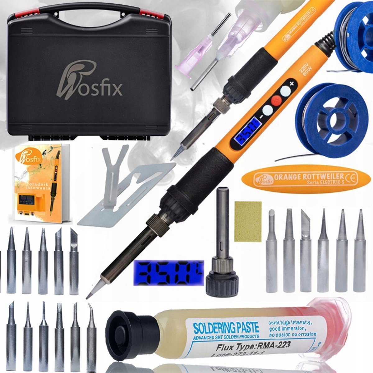 Rosfix Soldeerbout Set 60W Electric S - LCD Display, 180–500°C - Flux RMA-223 10cc met Pomp en Naald