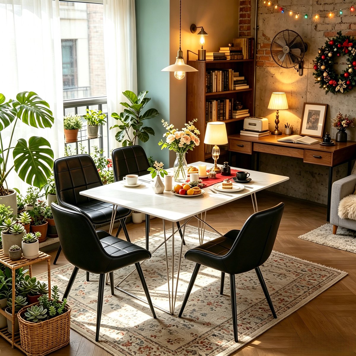 Clruro Eetkamerstoel Set van 4 - 38 x 43 x 81,5 cm - Gepolsterd - 120 kg - Kunstleer/Metaal