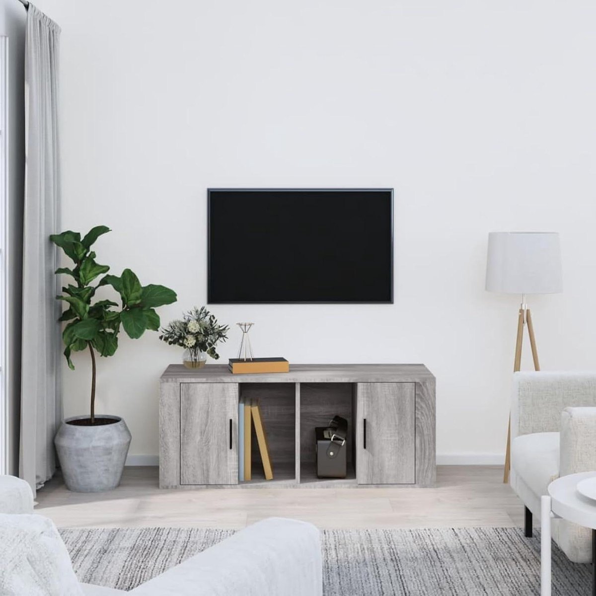 TV-kast met Opbergruimte - Mediameubel Dressoir - Woonkamer Inrichten - Glad en Onderhoudsvriendelijk Oppervlak - 100 cm Breed - Grijs Sonoma