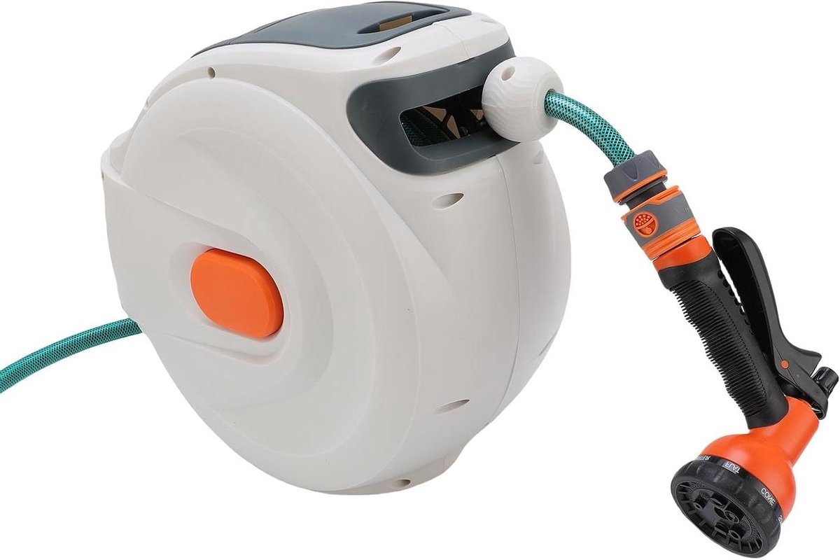 Intrekbare Tuinslang - Slanghaspel met Sproeier - Tuin Besproeien - Automatisch Oprolsysteem - 10m - Grijs
