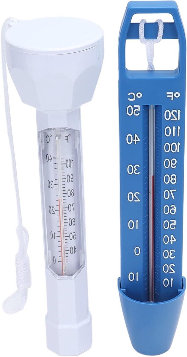 Zwembad Thermometer Set - Waterthermometer Hot Tub - Watertemperatuur Meten - Nauwkeurige Aflezing - 22.5x7cm en 24.5x4cm - Wit en Blauw
