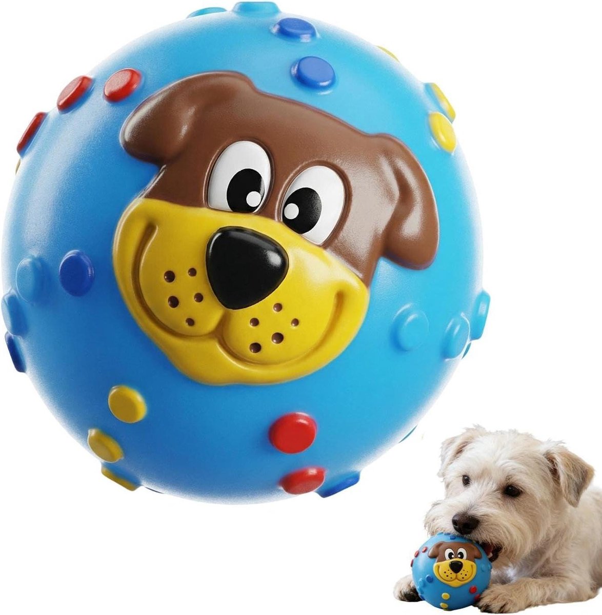 Interactieve Stuiterbal - Hondenspeeltje Pieper - Tandverzorging Hond - Milieuvriendelijk PVC - 7 cm - Blauw