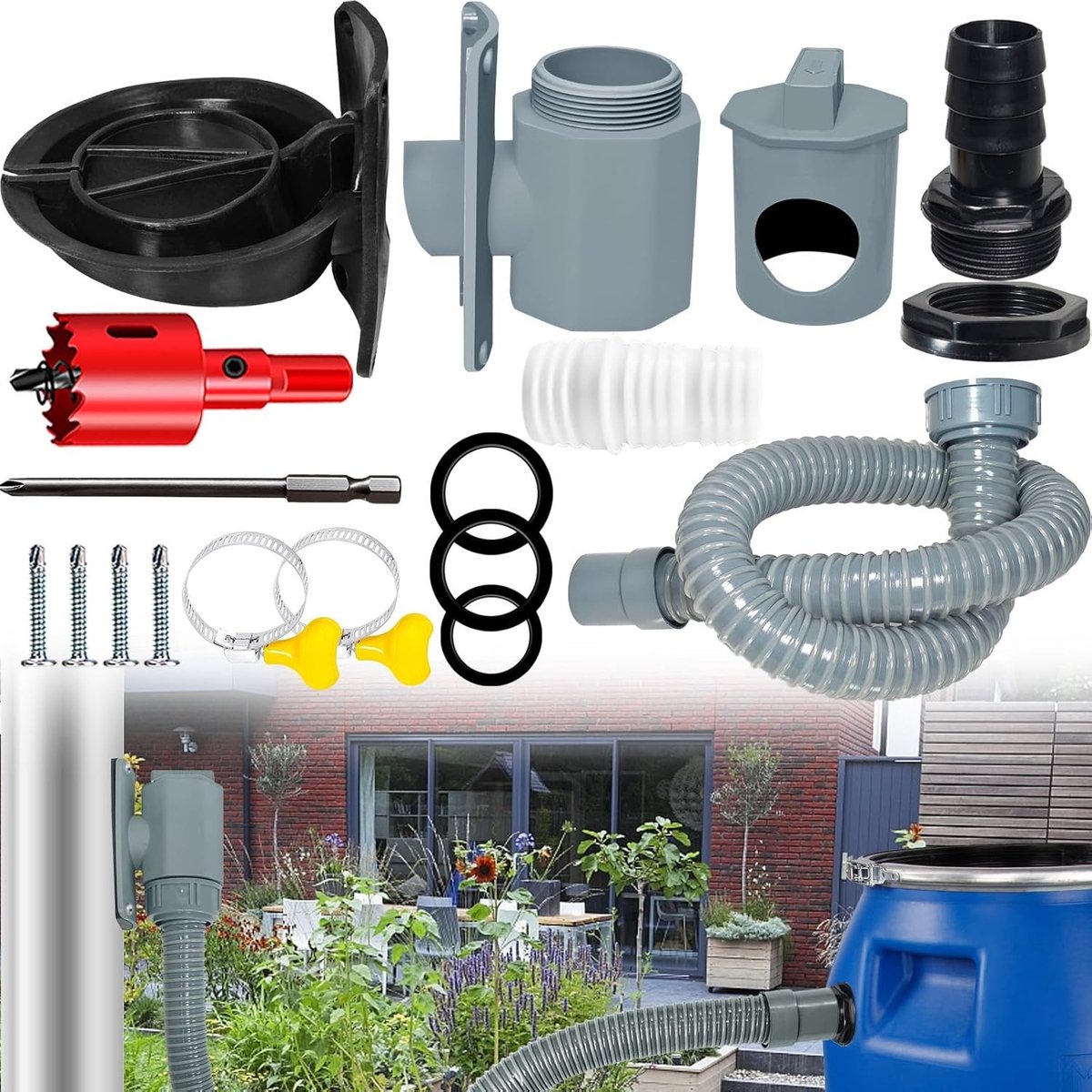 Regenwaterverzamelaar - Zwart - Voor Regenpijpen van 80-110 mm - Duurzaam PVC en Rubber - Voor Tuinieren en Irrigatie
