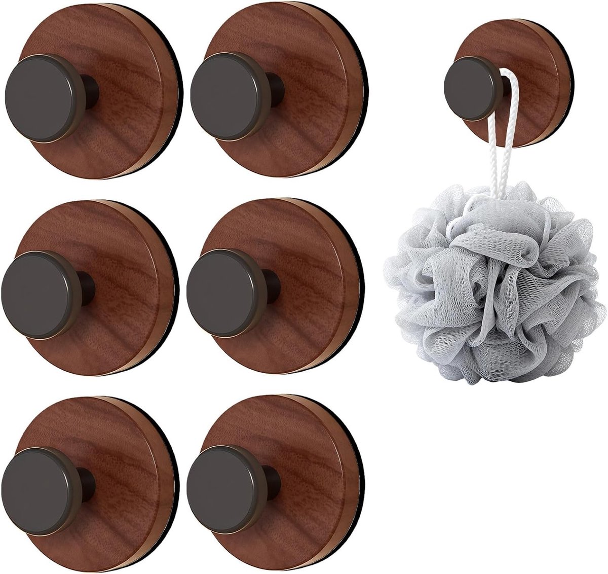 Set van 6 Herbruikbare Zuignappen, Decoratieve Raamhaak met Houtlook, Handdoekhaak zonder Boren, Deurhaak voor Kransen en Decoraties