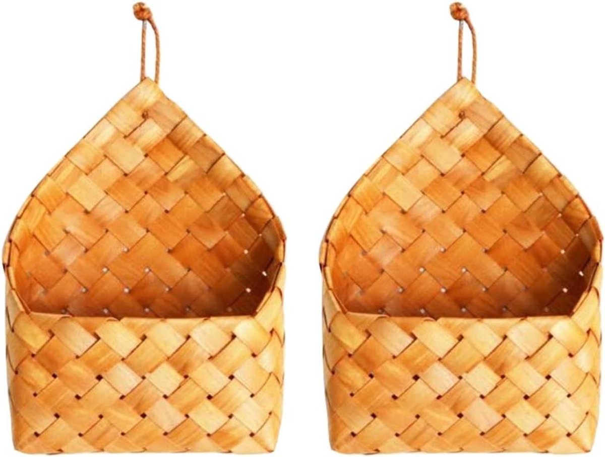 Wandmand Opbergmand - Rieten Mand Hangend - Opbergen van Spullen - Handgemaakt Rattan - 20x28CM - Natuurlijk