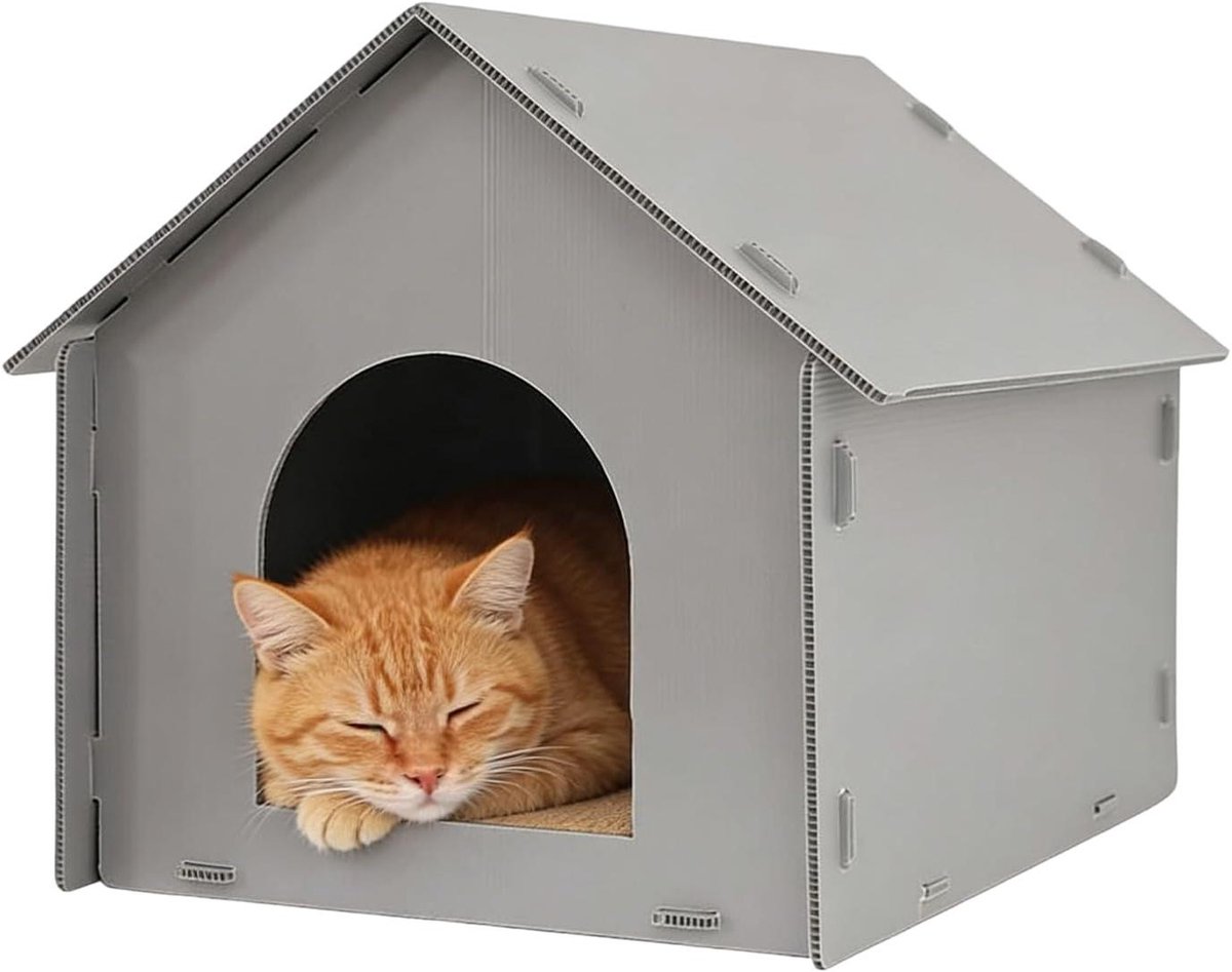 Kattenhuis Buiten - Dierenverblijf Tent - Bescherming Huisdier - Dubbel Waterdicht - 46x53x42 cm - Bruin