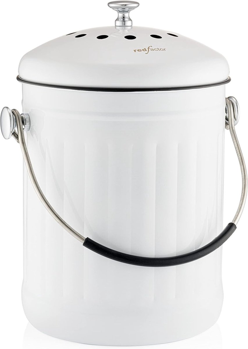 Compostemmer 5 liter - Wit - 5 Liter - Roestvrijstaal Keukenemmer met Geurfilter - Voor Huishoudelijk Gebruik
