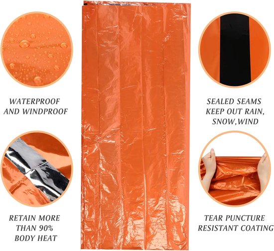 Noodslaapzak Outdoor - Survival Slaapzak Thermisch - Buiten Kamperen - Waterdicht Isolerend - 140 g - Oranje — afbeelding 5