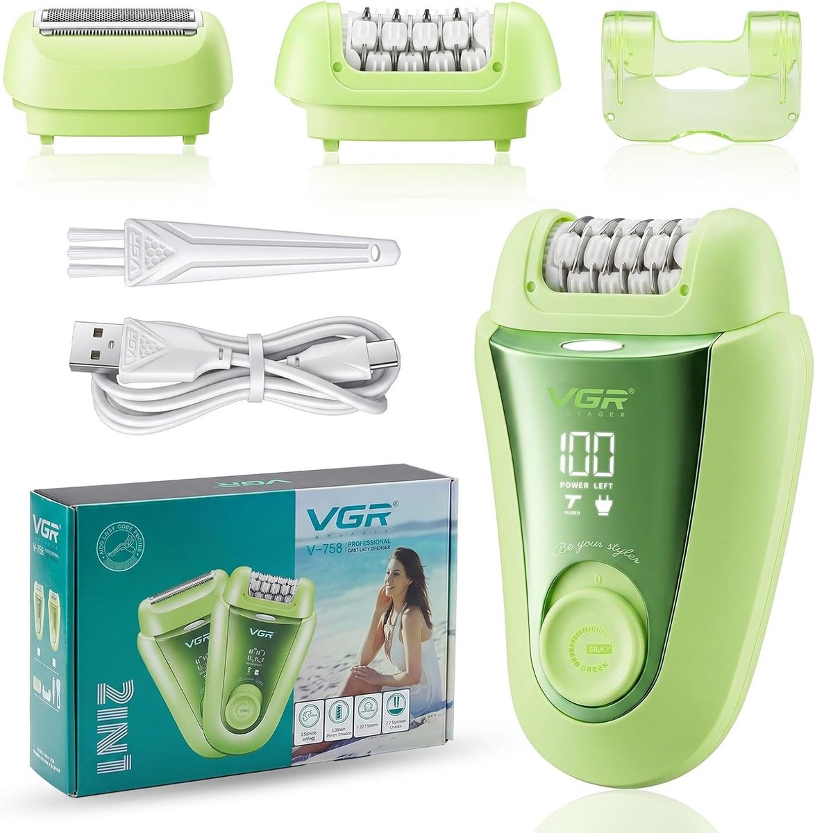 Epilator - Groen - 2-in-1 Elektrisch Scheerapparaat en Epilator - Oplaadbaar via USB - Voor Gezicht en Lichaam