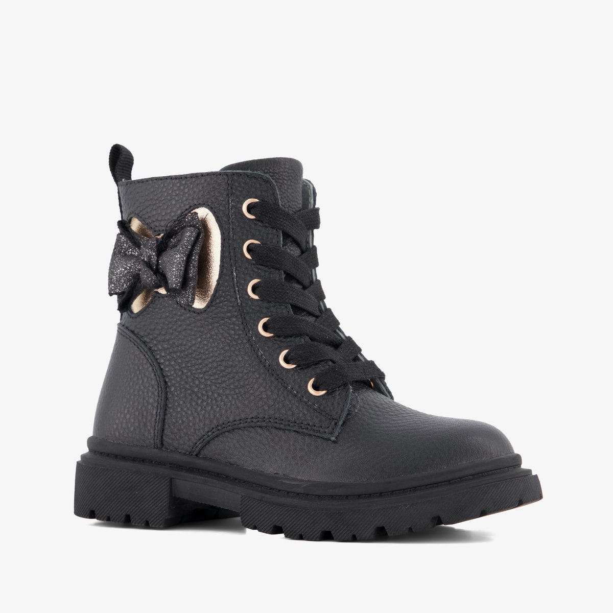 Stap leren meisjes veterboots met strik zwart - Maat 30