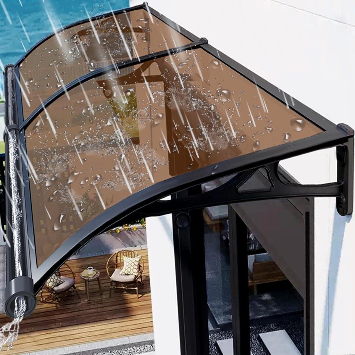 Deurluifel Aluminium - Buitenluifel Terras - Bescherming Huis - Stil Ontwerp - 60 x 100 cm - Grijs