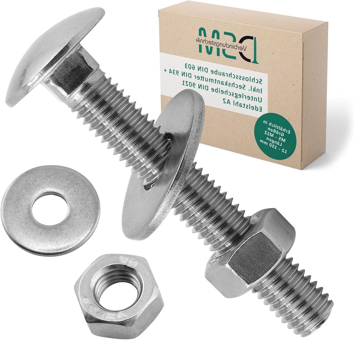 Slotschroeven Set - Rondkopschroeven - Houtbouw Verbindingen - Roestvrij Staal A2 - M10 x 120 mm - Zilverkleurig