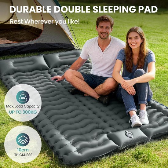 Dubbele Slaapmat - Luchtbed Camping - Buiten Slapen - Ingebouwde Voetpomp - 10cm Dik - Grijs — afbeelding 4