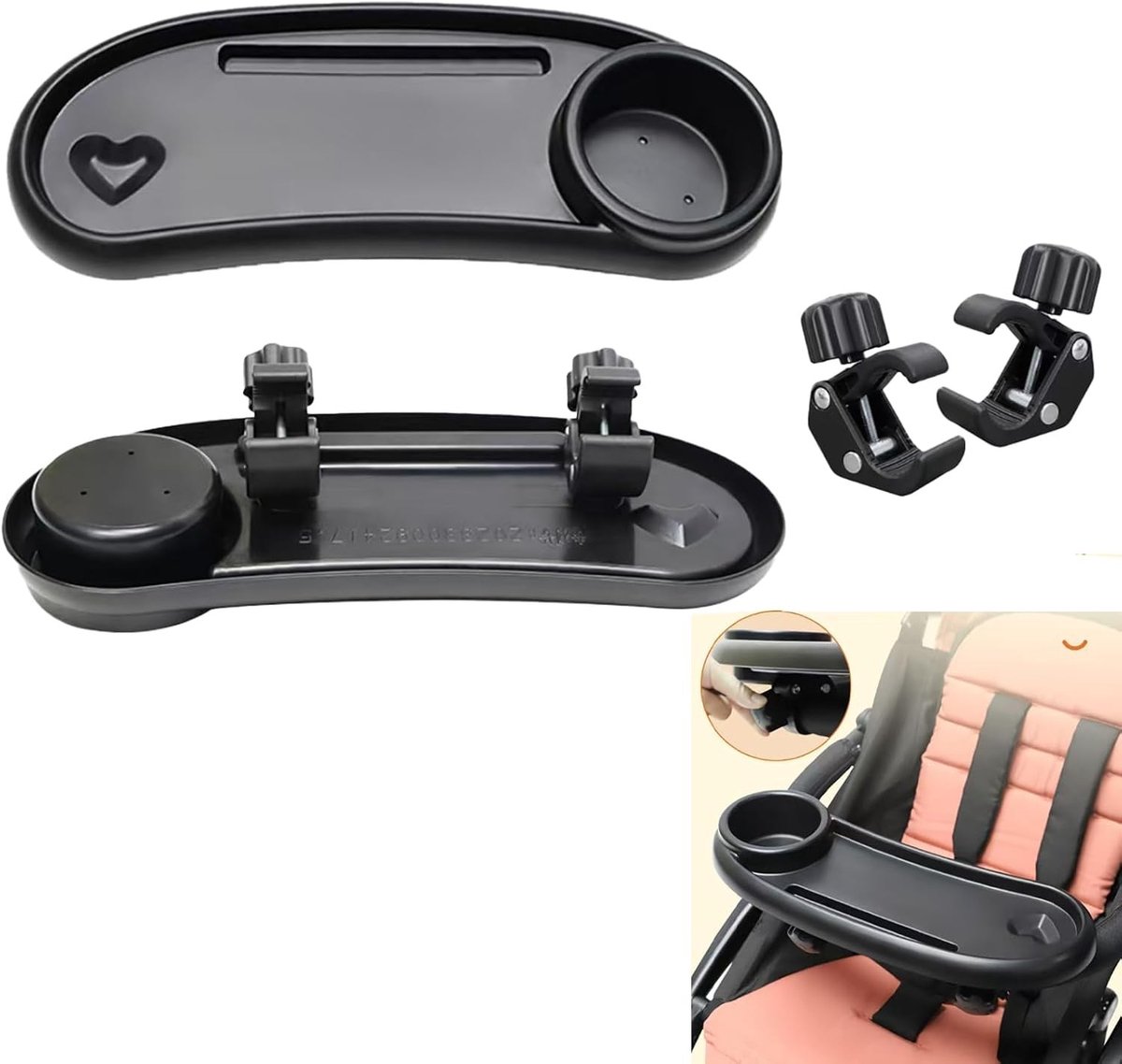 Universele Kinderwagen Tray met Drinkbekerhouder voor de Meeste Kinderwagens met Armleuningen - Zwart, Duurzaam en Praktisch Accessoire