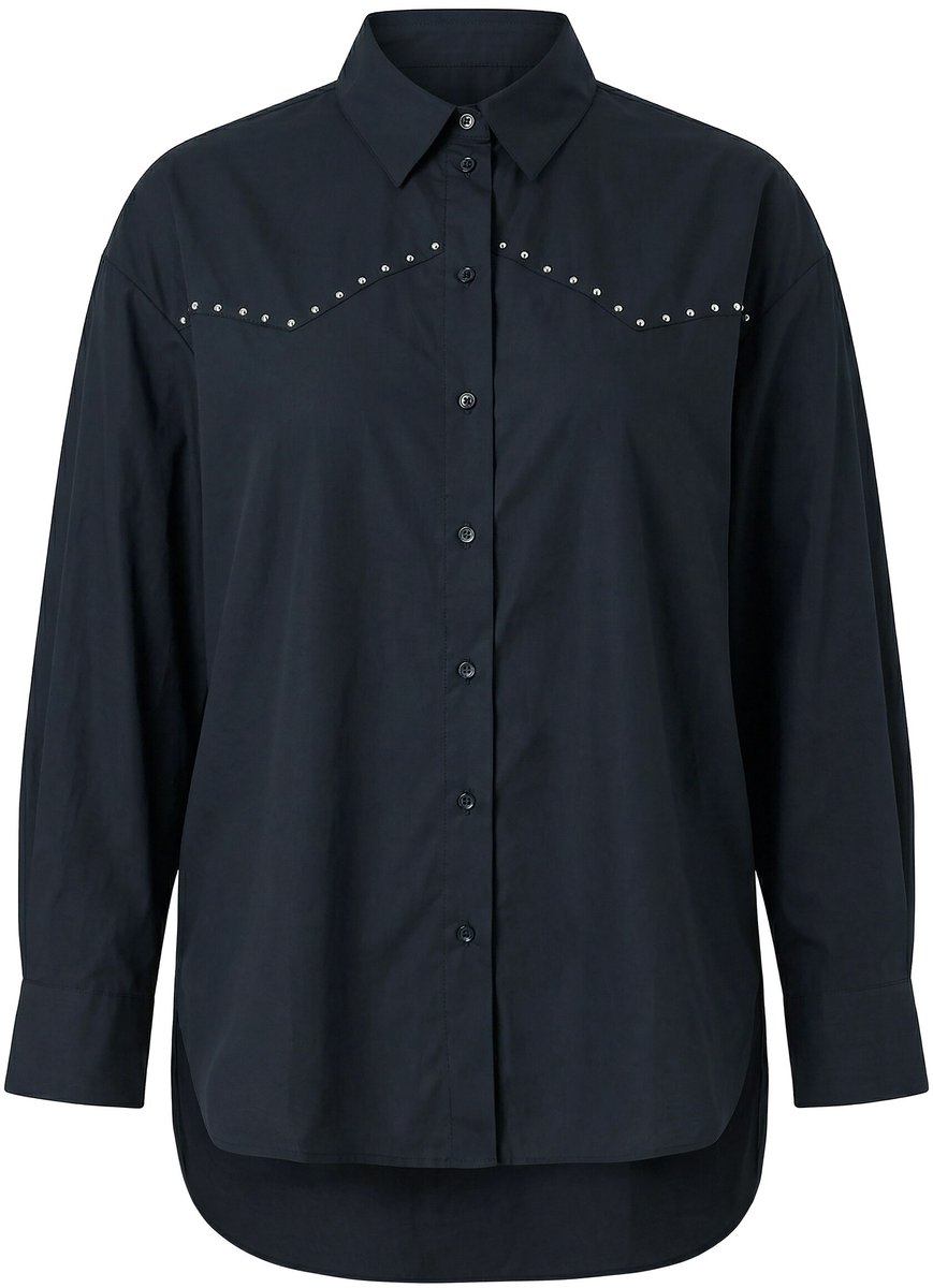 Studio Untold - Dames - Overhemdblouse oversized model sierstuds - Zwart - Maat 50+