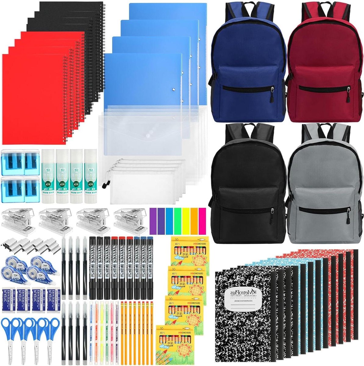 Schoolbenodigdheden Kits - Leren Set - Terug naar school - Voordeelpakket - 4 Pakketten - Meerkleurig