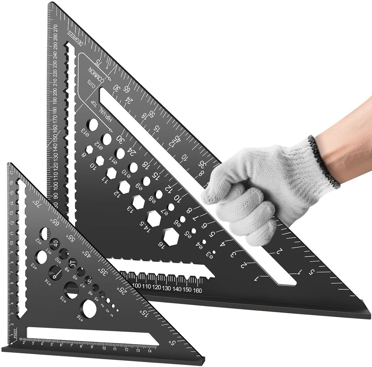 Set van 2 Aluminium Hoekmeters 18+30cm voor Houtbewerking met Potlood, Perfect voor Hoekmeten en Markeren