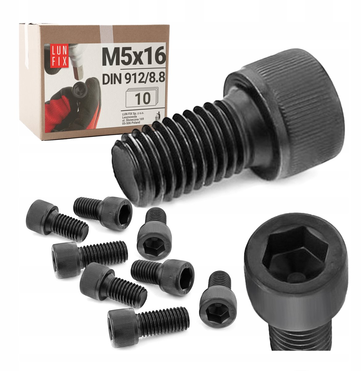 LUN FIX - Zylinderkopfschroeven Zwart M5x16 mm - 10 stuks - DIN 912 - Vol draad - Staal verzinkt