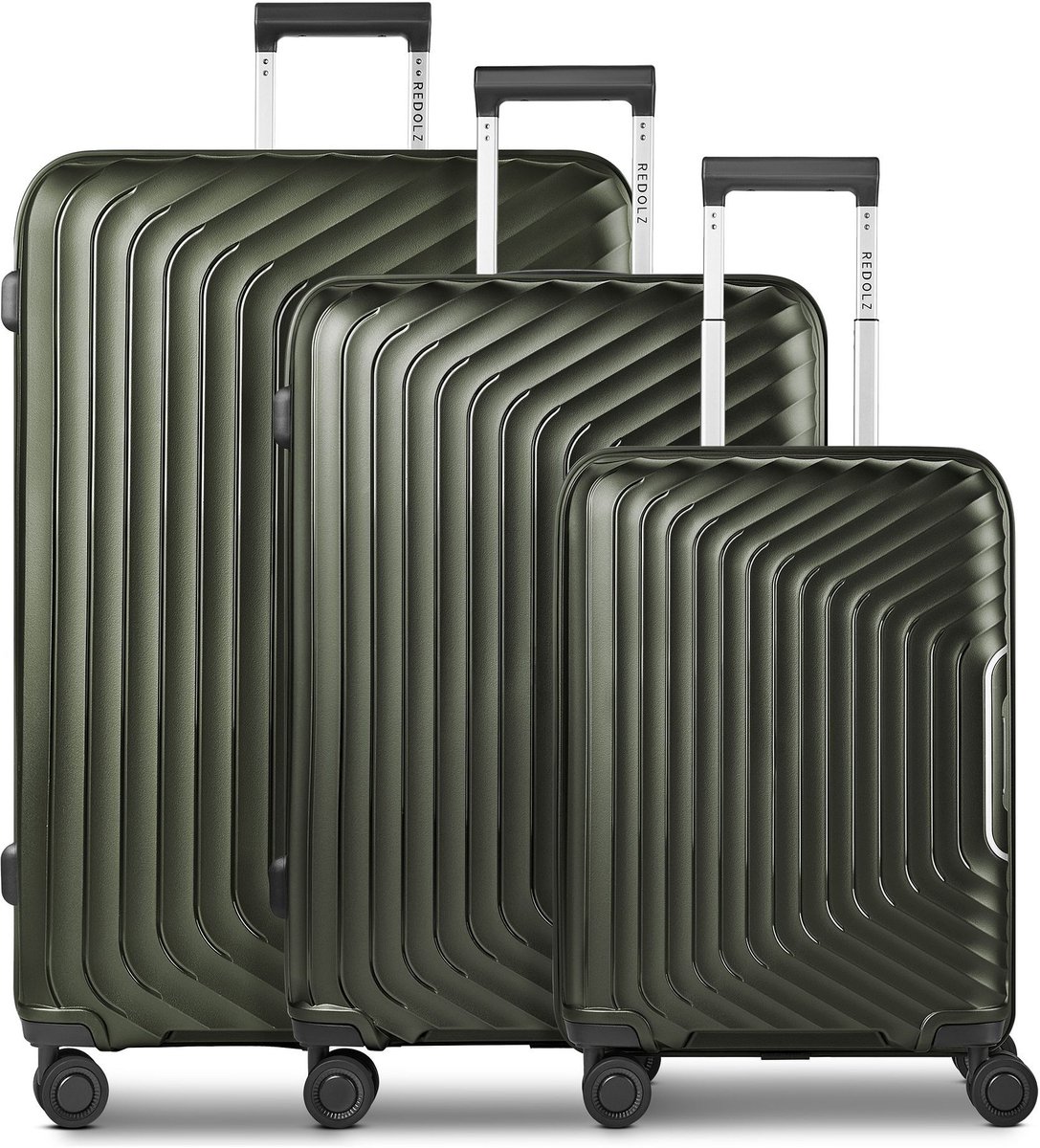 Redolz Essentials 01 4 wielen Kofferset 3-delig met uitbreidingsplooi - Harde bagage - TSA slot - olive metallic