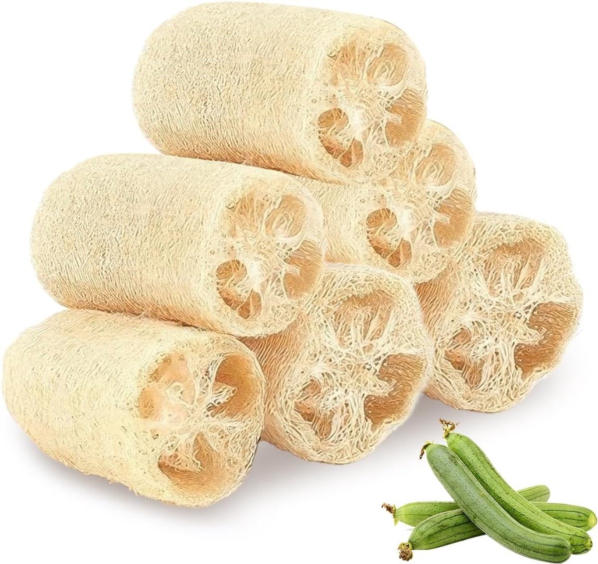 Set van 6 Organische Luffa Sponsen voor Keuken en Badkamer | Natuurlijke Schoonmaak, Droogluchtopeningen, Geschikt voor Pannen en Lichaamsverzorging 6 x 6 x 10 cm