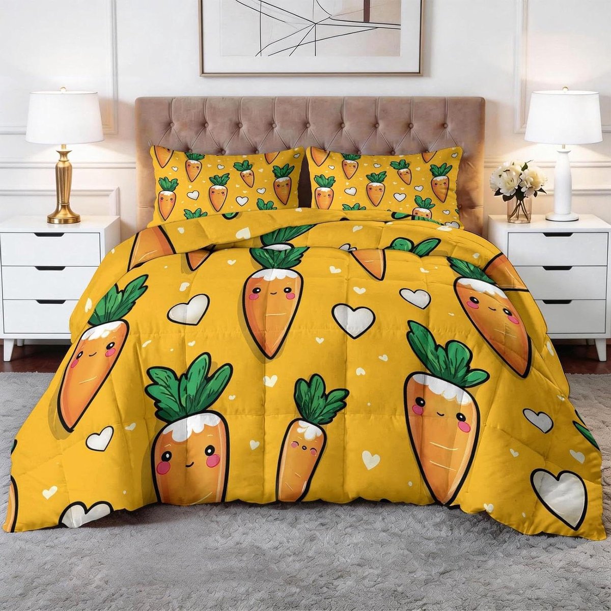 Kinderdekbed Smiley Wortel - Dekbed met kussenslopen - Slaapkamer decoreren - Omkeerbaar 3D-print - 220 x 240 cm - Meerkleurig