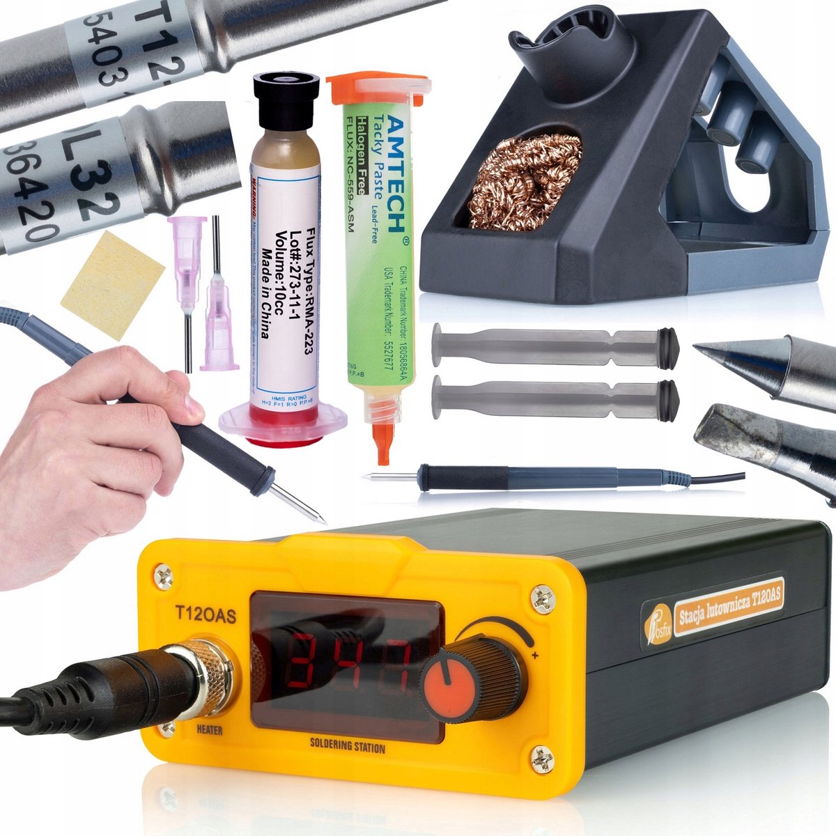 Rosfix Soldeerstation Set T12OAS - Snel Opwarmend 75W 230V - 200–450°C, T12 Groten, NC-559-ASM 10cc