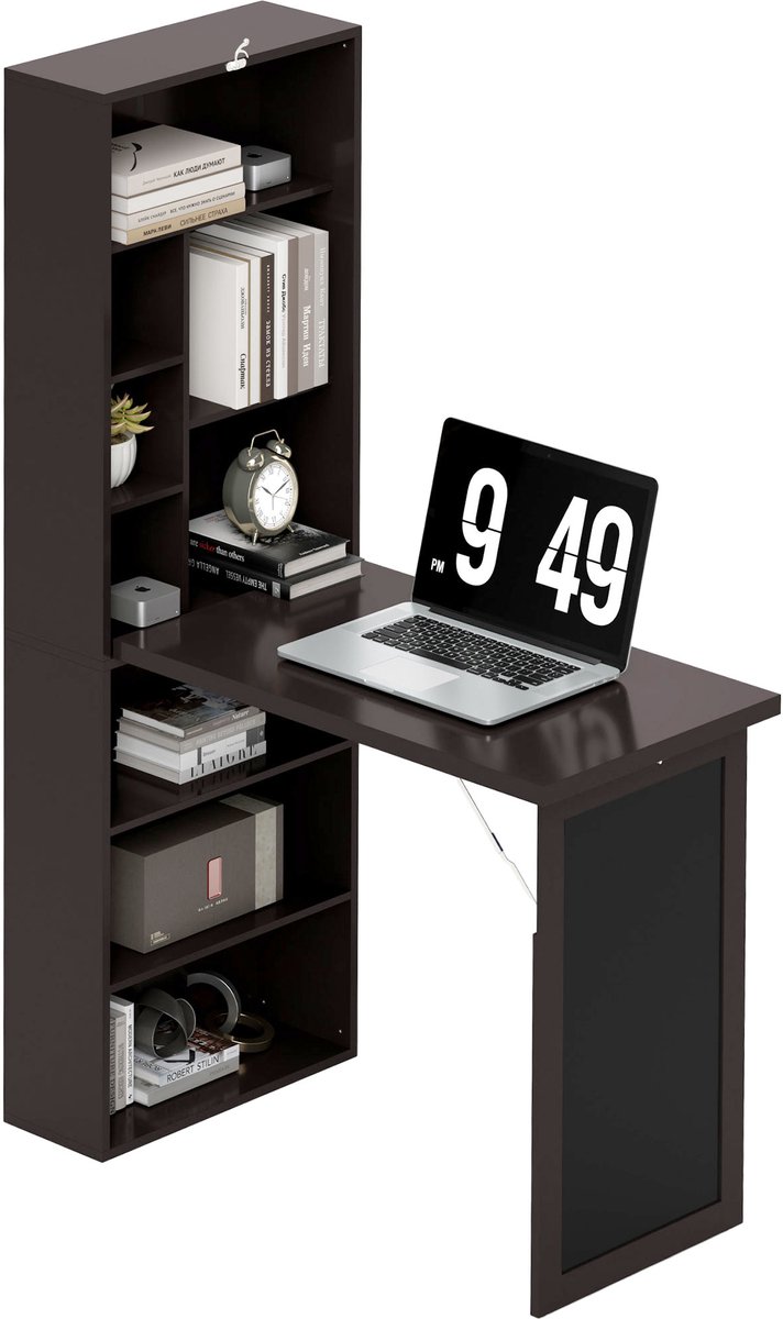 Opklapbaar bureau – Wandkast met schoolbord en zijplank – Multifunctioneel thuisbureau – Werktafel – 98 x 51 cm