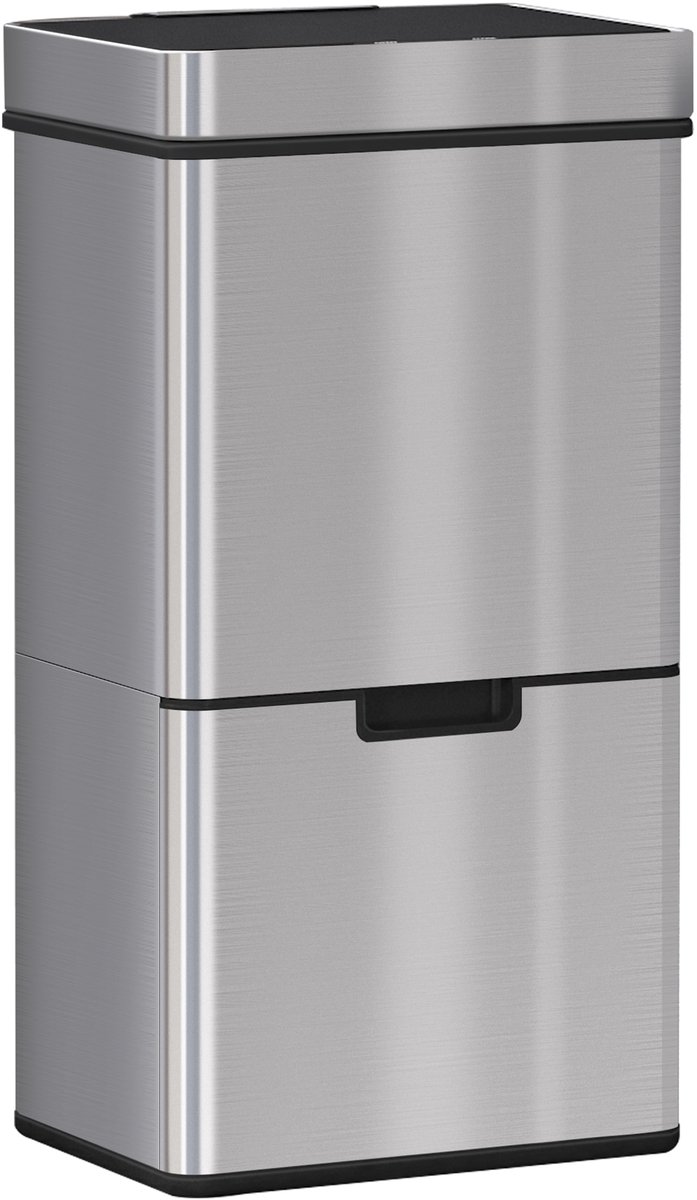 Automatische afvalbak met bewegingssensor - 47L + 2 x 12 - 5L - waterdicht - roestvrijstalen afvalscheidingssysteem voor de keuken - zilverkleurig.